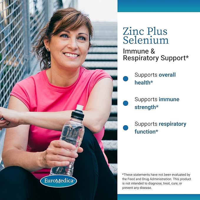 EuroMedica Zinc Plus Selenium - Immune &amp Respiratory Health Support Supplement - Mineral Supplement with Zinc Bisglycinate Chelate - Formula with Selenium for Cellular Health Support - 60 Capsules