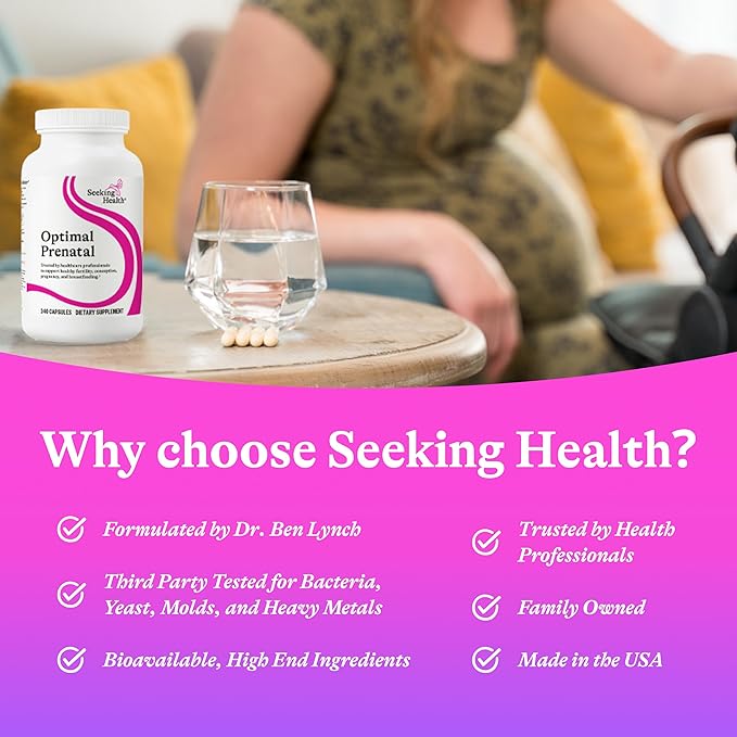 Seeking Health Optimal Prenatal - Supplement with Vitamin B12 L-Methylfolate &amp Choline - Vegetarian Supplement to Support Optimal Prenatal Health - 240 Capsules