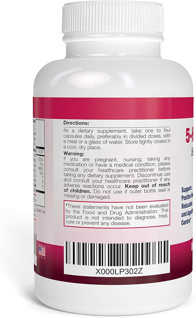 Nattura 5-HTP Supreme - for Positive Mood Relaxation and Appetite Control - with 5-HTP L-Tyrosine L-Lysine Vitamin B6 Folate (Folic Acid) Vitamin C (Ascorbic Acid) Calcium - 90 Capsules