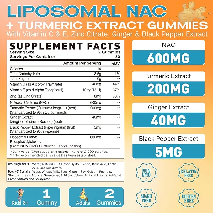 Liposomal L-lysine &amp NAC Gummies Lysine Chewable &amp NAC Supplement for Kids &amp Adults Immune Support