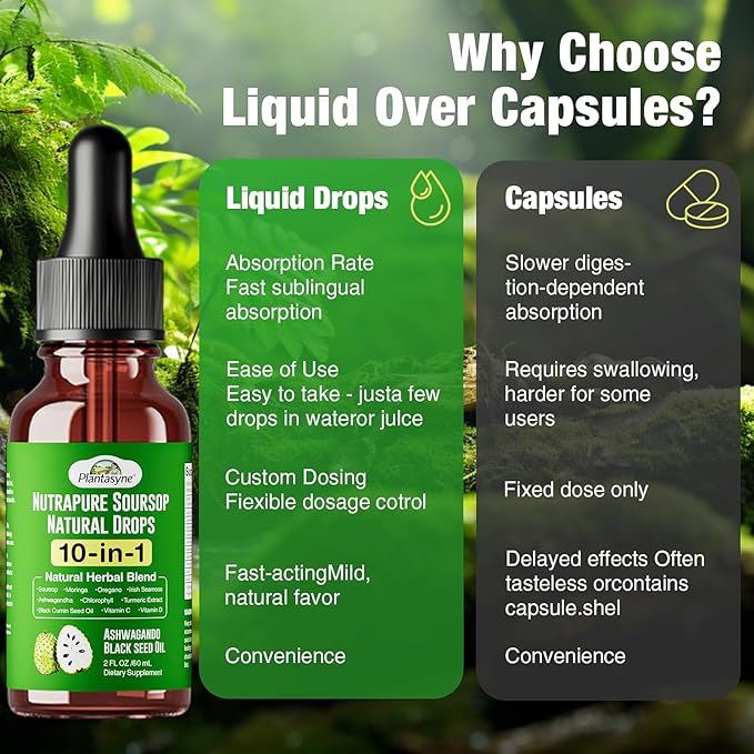 Nutrapure Soursop Herbal Drops with Sea Moss Ashwagandha &amp Moringa 10-in-1 Liquid Supplement for Immune Support Antioxidant Properties Gut Health Maintenance and Cardiovascular Wellness 2 pac
