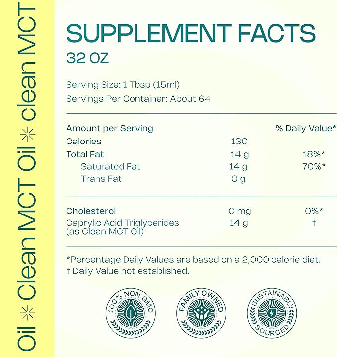 LevelUp Clean MCT Oil - 100% Caprylic C8 for Energy Focus Gut Health Brain Superfuel - Keto Supplement for Ketogenic Coffee and Ketones - Non-GMO (32 oz Glass Bottle)