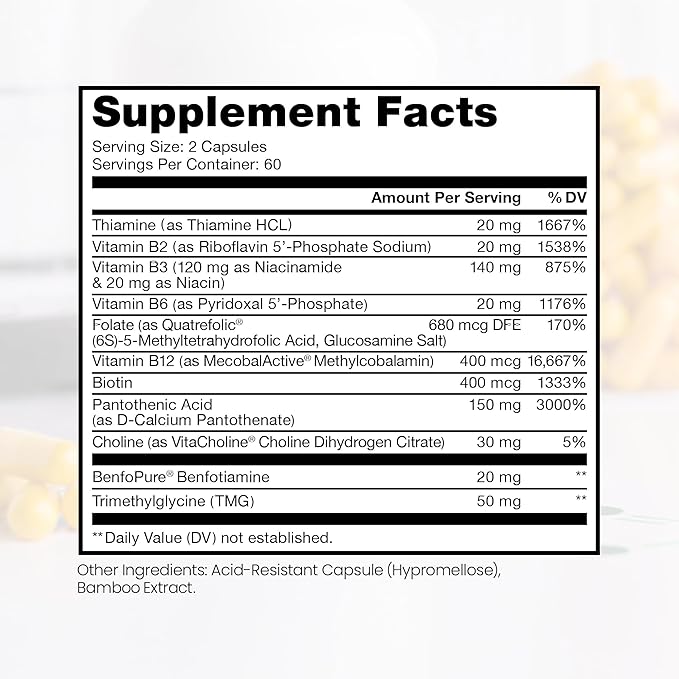 Pure Therapro Rx Methylated B Vitamins for Men and Women Made in USA 2 Month Supply | Active Methyl B Complex Vitamins Including Methyl B12 Methylfolate Benfotiamine Choline Niacin TMG &amp Mor