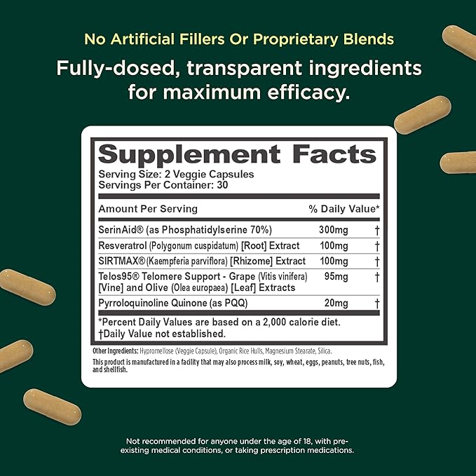 The Genius Brand Genius Eternal - Cellular Repair Supplement for Daily Clarity - Supports Brain Health Endurance Energy Focus Memory &amp Vitality - Non-GMO - 60 Veggie Capsules