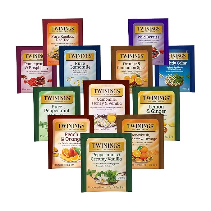 Twinings 48 Tea Bags Herbal Variety Pack – 12 Herbal Flavors Caffeine-Free Individually Wrapped Perfect Tea for Any Occasion