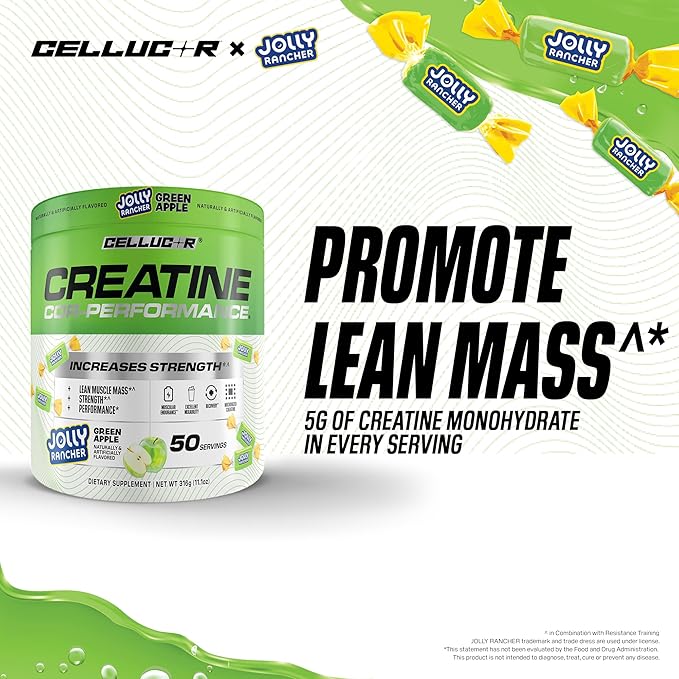 Cellucor Creatine Powder Jolly Rancher Green Apple - Increases Strength Lean Muscle Mass &amp Endurance Micronized Creatine for Fast Absorption 5g Creatine per Serving 50 Servings