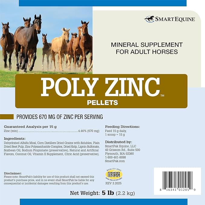 Poly Zinc Pellets | Pelleted Zinc Supplement for Horses | Hoof Care Vitamins and Minerals Pellets | Supports Bone and Hoof Wellness | Equine Skin Coat Supplement | 5 lb