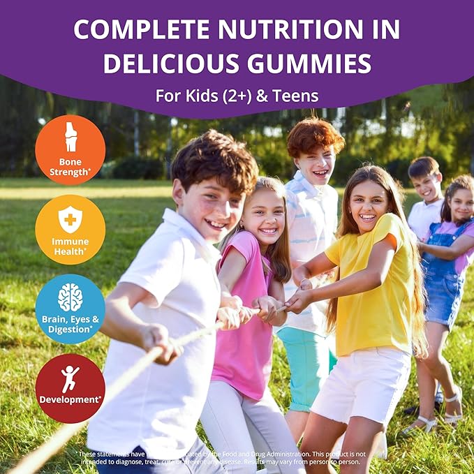 NuBest Tall Gummies for Kids Age 2+ &amp Teens | Bone Strength Immunity Digestive Health with Calcium Vitamin D3 K2 B Complex Magnesium Zinc | 20+ Vitamins Berries Gummies No Added Sugar