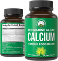 Plant Based Calcium - Red Marine Algae Calcium Supplement with Vitamin C D3 K Magnesium and Whole Food Vegetable Blend. Vegan Capsules for Bones and Joints. 120 Pills Tablets