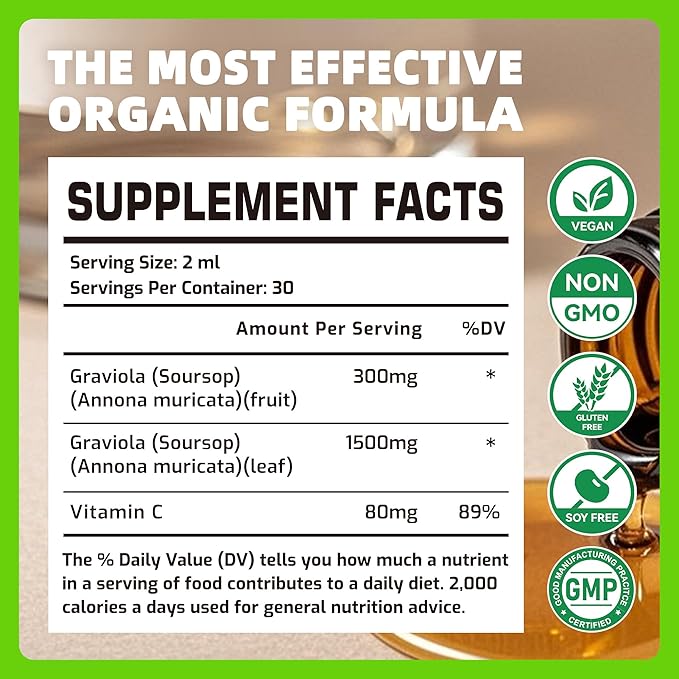 Soursop Graviola Leaf Extract Liquid Drop for Cell Support &amp Regeneration Immune Boost Relax Liver and Sleep Soursop Bitters Liquid Herbal Goodness Sugar/Gluten Free Original Flavor 2 Fl O