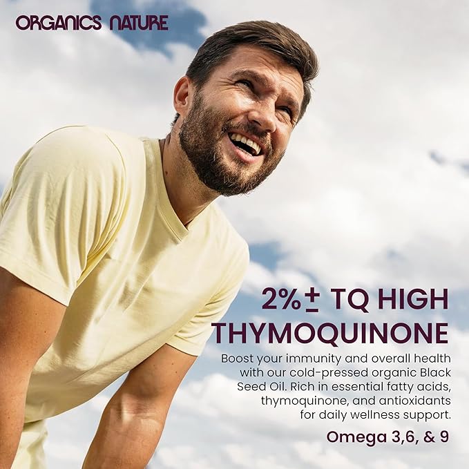 ORGANICS NATURE Black Seed Oil Capsules – 60 Cold Pressed Softgels - Immunity Support Black Cumin Seed Oil High Thymoquinone Non-GMO &amp Vegan Nigella Sativa Omega 3 6 9 1000MG Per Serving