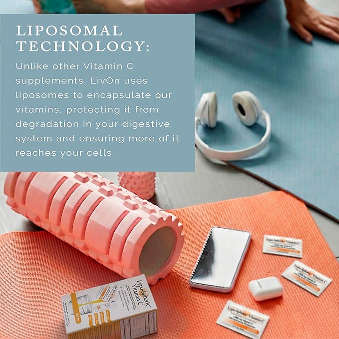 LivOn Laboratories Lypo–Spheric Liposomal Vitamin C 1000mg - No Sugar Immune Support Plant Based - Easy to Swallow Absorbable - Non–GMO Gluten Free (0.2 fl oz Individual 30 Packets)