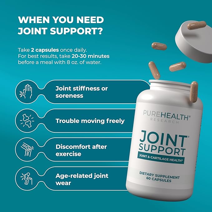 PUREHEALTH RESEARCH Joint Support NEM Eggshell Membrane with Boswellia Extract Calcium &amp Turmeric 60 Capsules