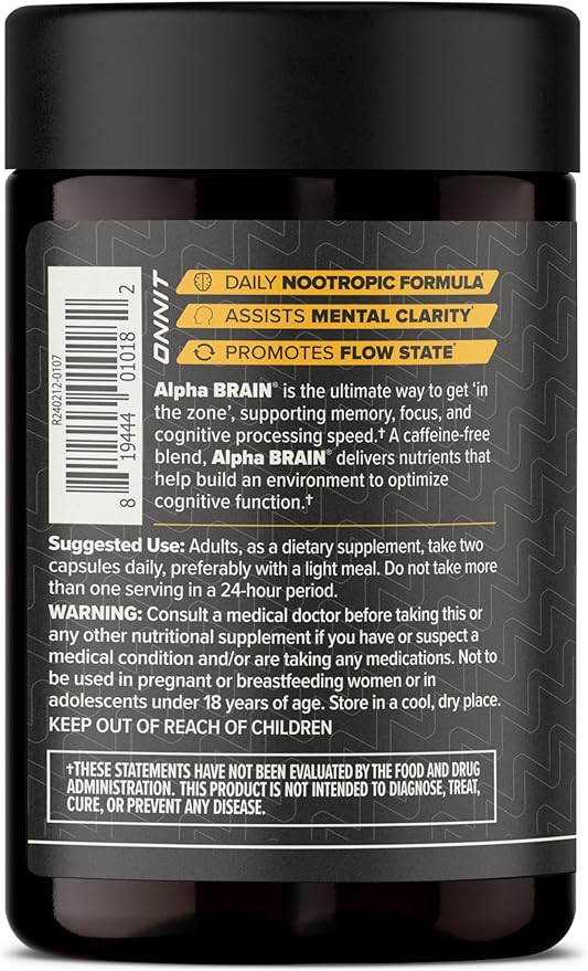 ONNIT Alpha Brain Nootropic Capsules for Men &amp Women IGEN Non-GMO Tested Memory Focus &amp Mental Clarity Caffeine-Free with L-Theanine and Vitamin B6 90 Count Each Pack of 2 (180 Capsules)