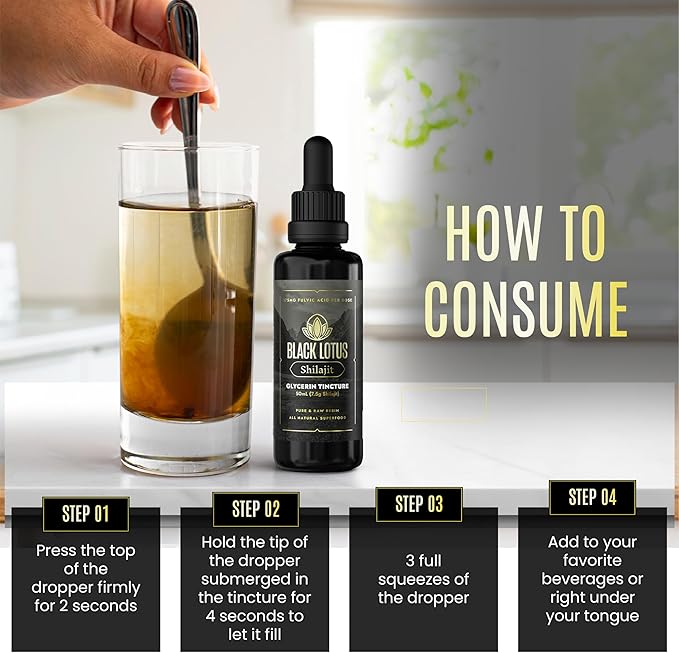Black Lotus Pure Shilajit Resin Liquid Tincture 50ml 100% Pure Natural Shilajit for Men &amp Women with Amino Acids 175mg Fulvic Acid 85 Ionic Trace Minerals for Immune Support Focus Energy