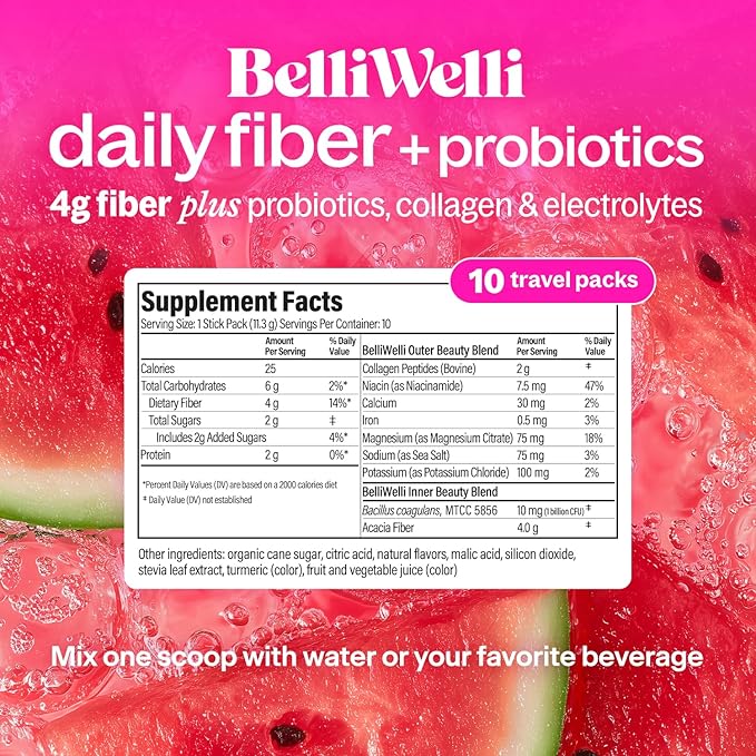 Daily Fiber Supplement Bundle for Women &amp Men – Premium Fiber Powder from Organic Acacia with Added Collagen Electrolytes &amp Probiotics – No Bloat Constipation &amp Gut Health Support (Water