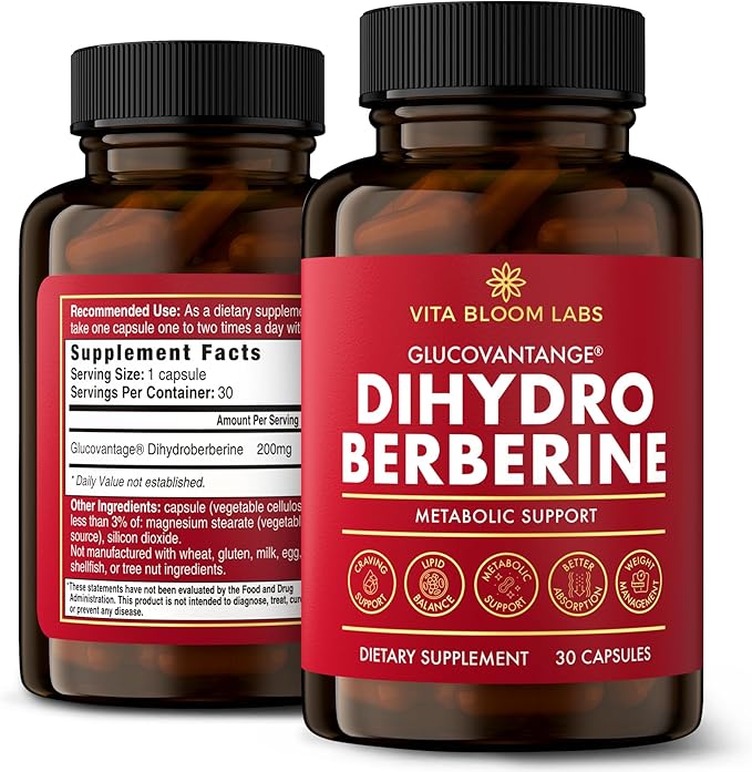 GlucoVantage Dihydroberberine Supplement - Enhanced Berberine for Superior Absorption &amp Effectiveness - Overall Wellness Support &amp Energy Balance (200mg)