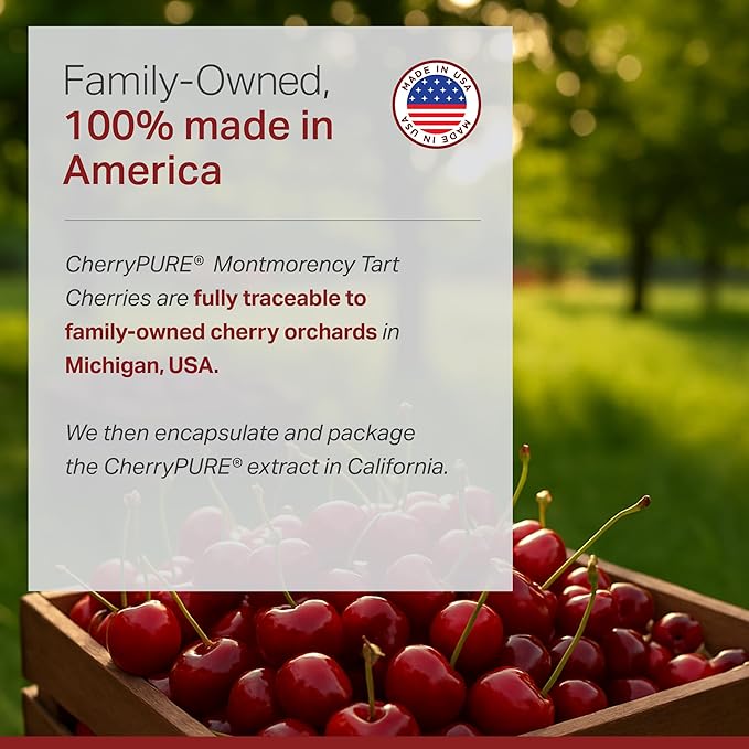 Montmorency Tart Cherry Non GMO Capsules - CherryPure 50:1 Concentrate eq. 25000 mg - Antioxidants &amp Flavonoids Tart Cherry Extract for Gout &amp Muscles - 120 Veggie Capsules - 4 Month Suppl
