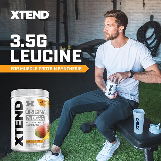 Xtend Original BCAA Powder 7g BCAAs and 2.5g L-Glutamine for Muscle Recovery Hydration and Lean Muscle Sugar Free Intra and Post Workout Drink with Electrolytes Mango Madness 30 Servings