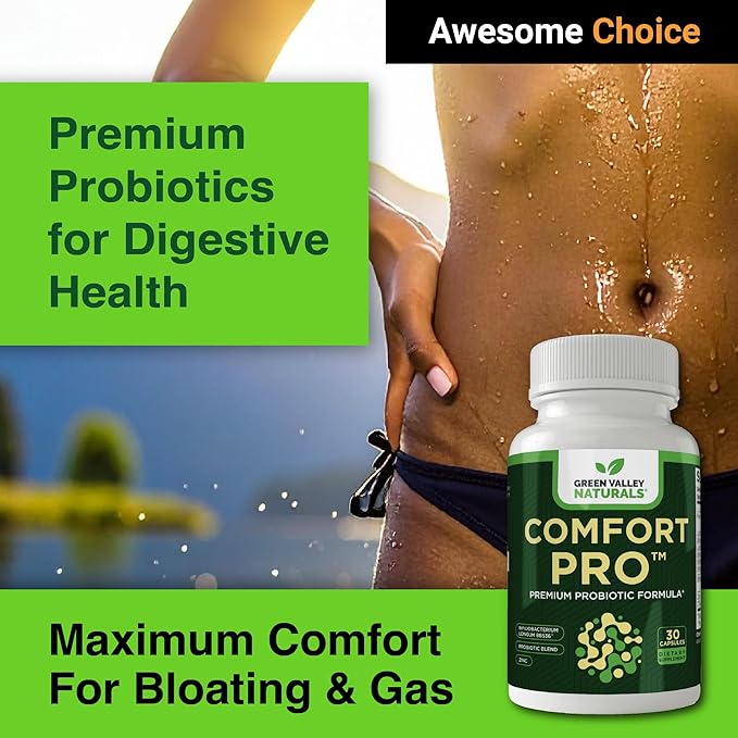 ComfortPro™ Daily Probiotics for Digestive Health | Constipation Relief &amp Bloating Support for Women &amp Men | Gut Cleanse with Zinc | Helps Reduce Gas &amp Promotes Digestive Regularity | Vall