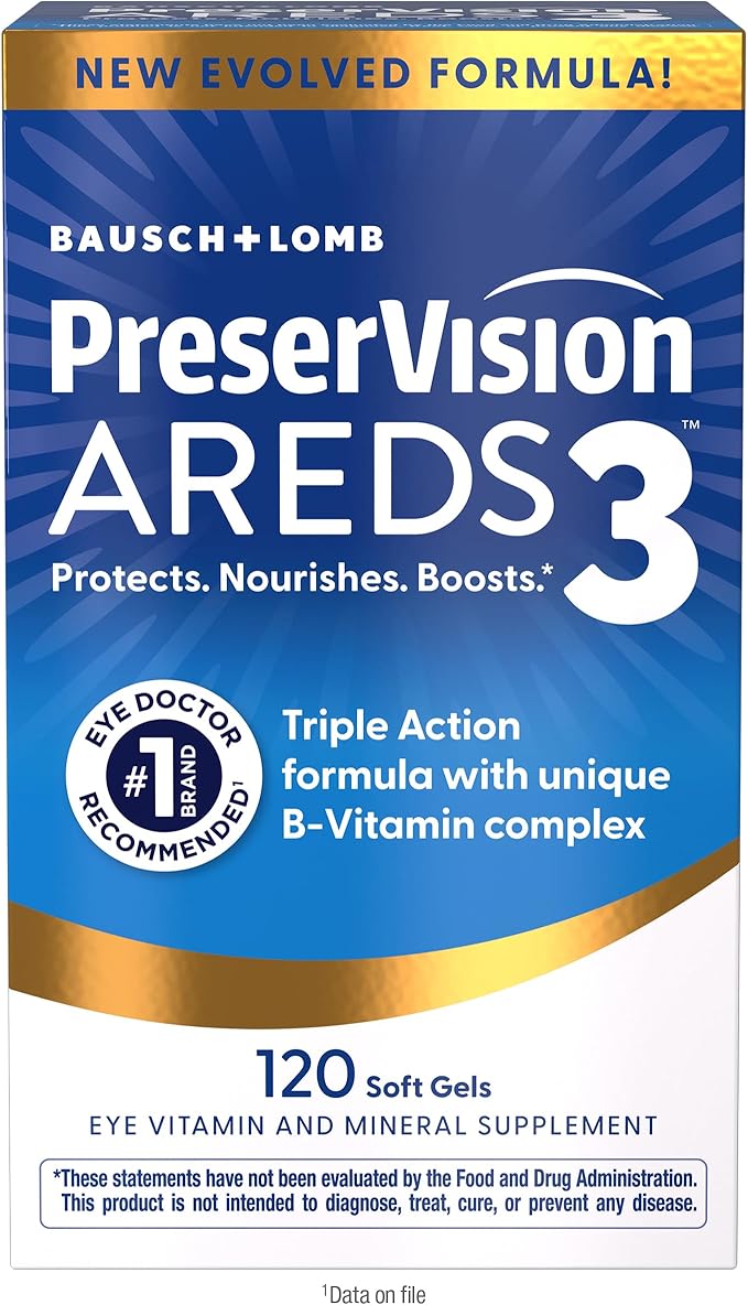 PreserVision AREDS3 Eye Vitamins #1 Eye Doctor Recommended Brand AREDS 2 Formula with 8 B-Vitamin Complex Promotes Healthy Cellular Eye Function* 3-in-1 Macular Supplement 120 Softgels