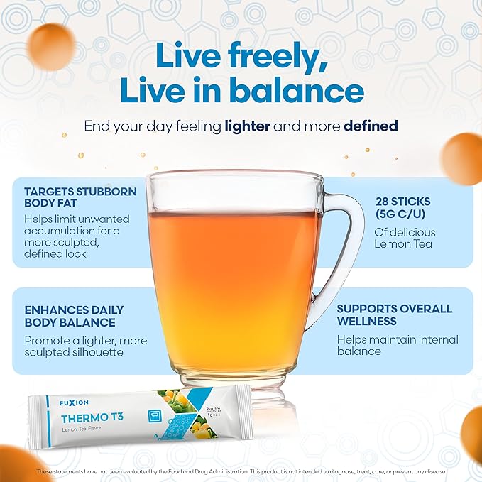 FuXion | Thermo T3 Weight Loss Tea | Blend of 3 Teas | L-Carnitine | Slim Tea for Lose Weight Fast Women and Man | Belly Fat Burner | Thermogenic Fat Burner | Helps Generate Energy | Lemon Tea Flavor
