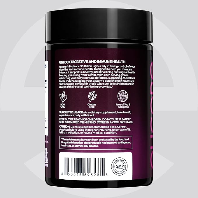 Premium Probiotics for Women 50 Billion CFU - 50B Lactobacillus Bi-Pass Technology - Vaginal &amp Digestive Probiotics - Non-GMO Gluten-Free Blend with MAKTREK Technology - 60 Veg Capsules