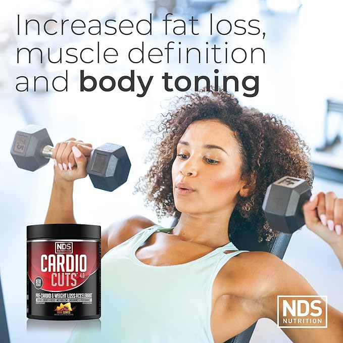 Cardio Cuts NDS Nutrition 4.0 Pre Workout Supplement - Advanced Weight Loss and Pre Cardio Formula with L-Carnitine CLA MCTs L-Glutamine and Safflower Oil - Miami Sunrise (40 Servings)