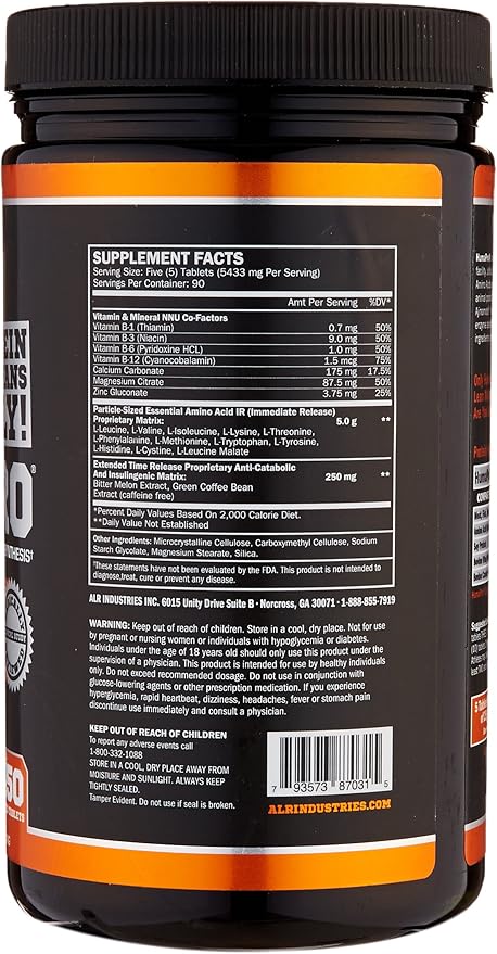 ALR Industries HumaPro Essential Amino Acid Formula | EAA Protein Supplement | Supports Muscle Recovery &amp Performance | Vegan Gluten Free | | 450 Tablets | 90 Servings
