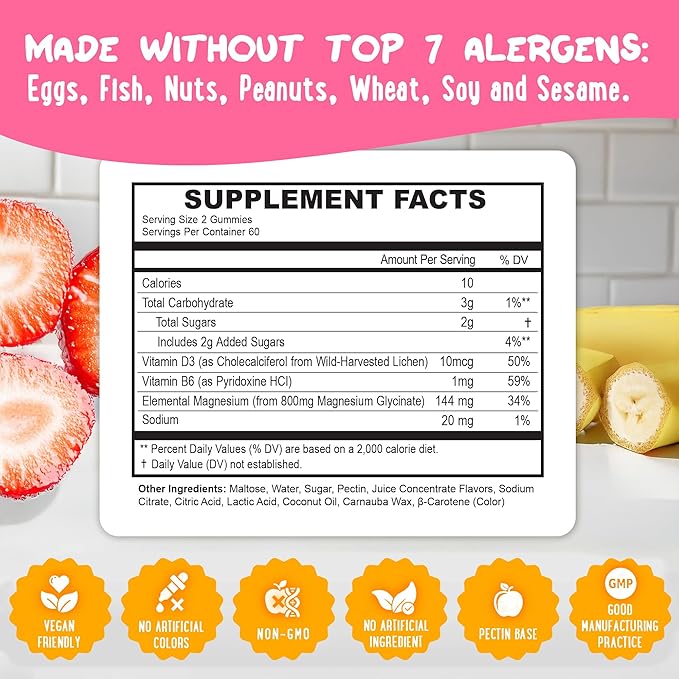 Center-Filled Magnesium Glycinate Gummies 400MG - High Absorption for Kids Teens &amp Adults - Supplement for Sleep Calm &amp Muscle Relaxation with B6 &amp D3 - Gluten Free &amp Vegan Friendly