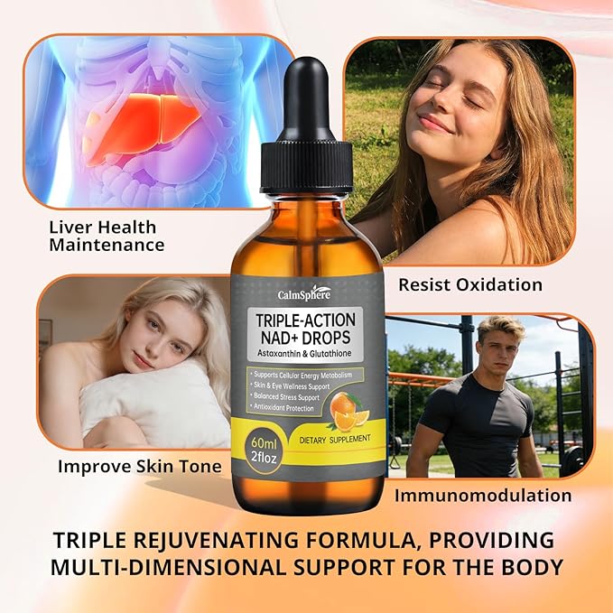 Advanced NAD+ Liquid Supplement - High Absorption Drops for Cellular Energy &amp Vitality Support - Supports Cognitive Health Focus &amp Natural Healthy Aging - Vegan Non-GMO 2 Fl Oz GMP Certifi
