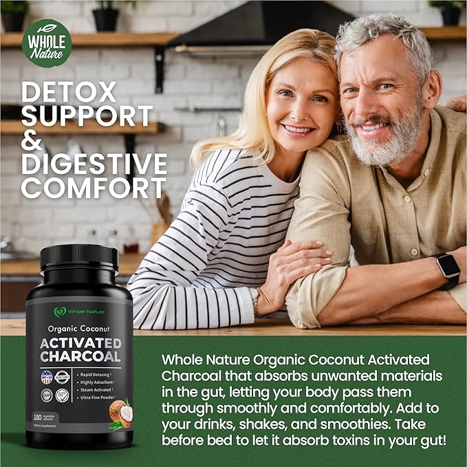 Coconut Activated Charcoal Capsules 180 Charcoal Capsules Teeth Whitening Helps Constipation Bloating Stomach Gas Heartburn Pure Coconut Derived Supplement (2)