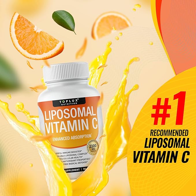 Liposomal Vitamin C 2100mg High Absorption Fat Soluble VIT C - Immune Support Collagen Booster Immunity Defense &amp Powerful Antioxidant MCT Oil &amp Sunflower Lecithin Acsorbic Acid Vegan Non-G