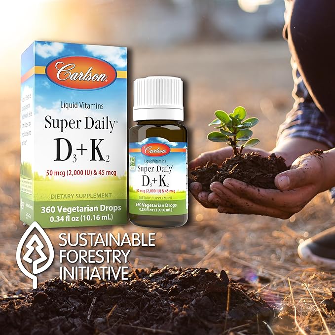 Carlson Super Daily D3 + K2 50 mcg D3 + 45 mcg MK-7 Heart &amp Bone Health 360 Liquid Drops 10.16 ml