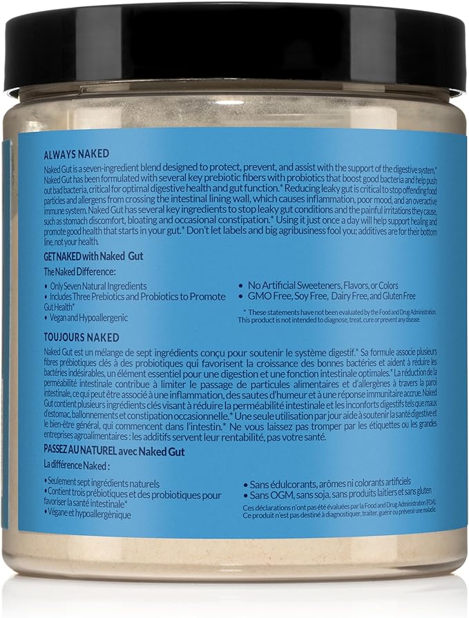 NAKED Gut - Daily Gut Health Supplement - Natural Gut Health Powder for Gut Cleanse Digestive Support GMO-Free Soy-Free Gluten-Free Vegan and Hypoallergenic 40 Servings