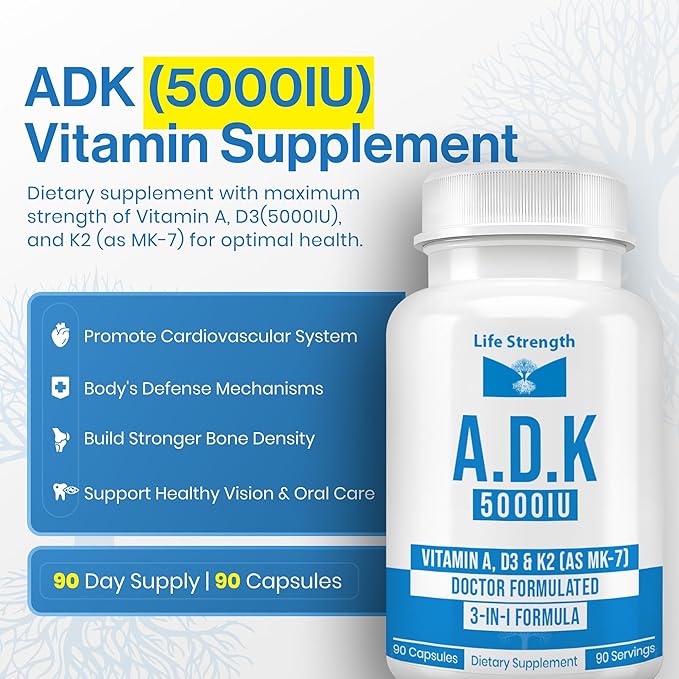 ADK Supplement (90 CT) - Physician Formulated Vitamins A1 D3 &amp K2 (as MK7) for Bone Health - Immune System Support - Gluten Free Soy Free Non-GMO - Pack of 2