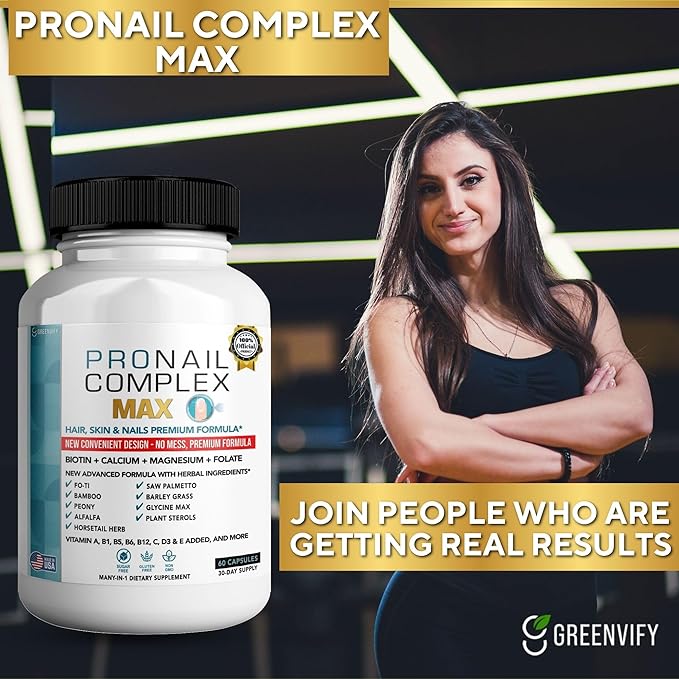 ProNail Complex Max Hair Skin &amp Nails Premium Supplement with Biotin &amp Herbal Blend 60 Capsules 30 Day Supply (5)