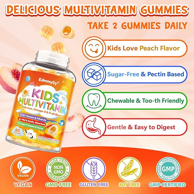 Kids Multivitamin Gummies - Vitamins A D3 K2 Methylated B-Complex with Omega-3 Iron for Immune &amp Development Support - Organic Mixed-Berry Flavor Multivitamins for Kids Daily - Sugar Free &amp