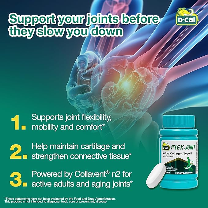 D-Cal Flex Joint | Joint Support Supplement for Women | Native Collagen Type II Calcium &amp BioPerine® | Rebuild Cartilage Improve Flexibility &amp Strengthen Bones | 72 Tablets Made in USA