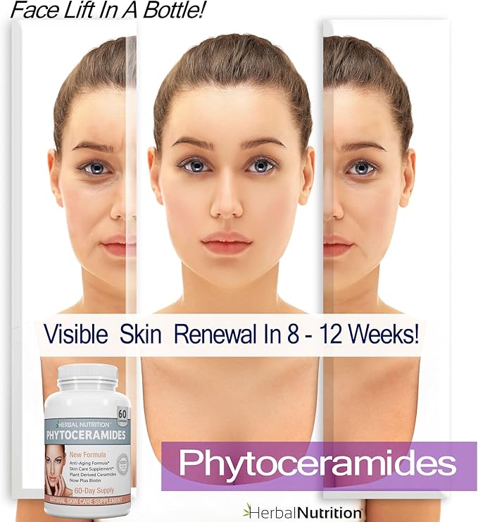 Phytoceramides Rice Based with Biotin Anti Aging Supplement Wrinkle Remover and Facial Moisturizing with Phytoceramides Vitamin A C D and E Two Bottle Pack 120 Capsules 40mg Gluten Free
