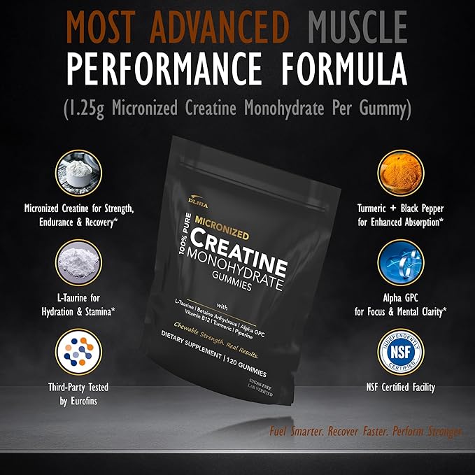 Creatine Monohydrate Gummies for Men &amp Women - Sugar Free &amp Vegan Advanced Formula W/L-Taurine + Vitamin B12 - for Muscle Strength Muscles Builder Recovery (120 Count (Pack of 1) Mixed Berr