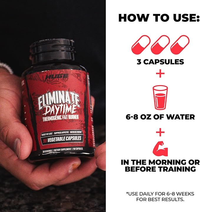 Eliminate Thermogenic Fat Burner For Men - Supercharge Metabolism Boost Energy Appetite Suppressant &amp Reduce Cravings - 11 Potent Ingredients Fast-Acting Potent Weight Loss Pills (90 Capsules)