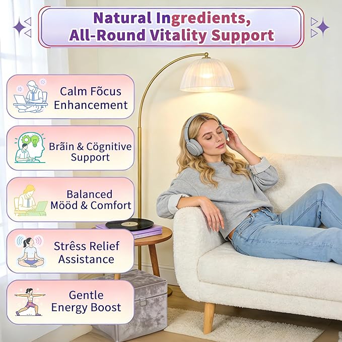 Vegan L-Theanine Gummies 200mg with Caffeine(100mg) Korean Red Ginseng &amp Ginkgo Biloba- Brain Supplement for Focus Memory &amp Energy Sugar-Free No Jitters 120 Counts