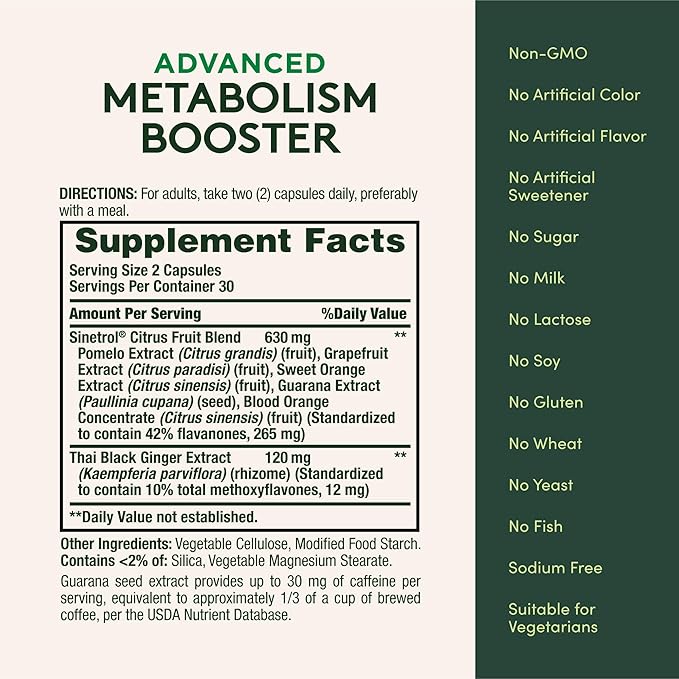 Nature's Bounty Advanced Metabolism Booster Helps Support Healthy Metabolism &amp Fat Loss 60 Capsules