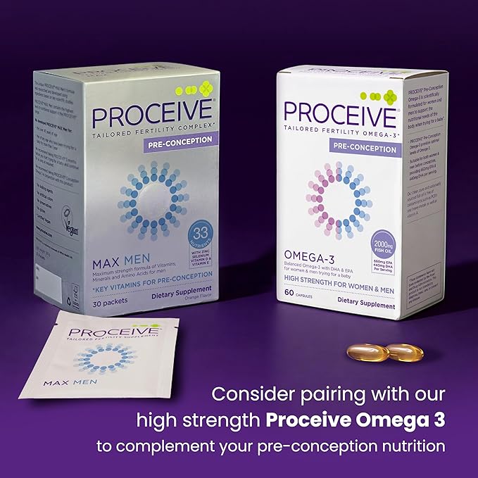 Proceive Max Tailored Fertility Supplement for Men Pre Conception Vitamins Minerals and Amino Acids with Vitamin D Zinc Selenium and Vitamin E 30 Vegan Drink Mix Packets Orange Flavor