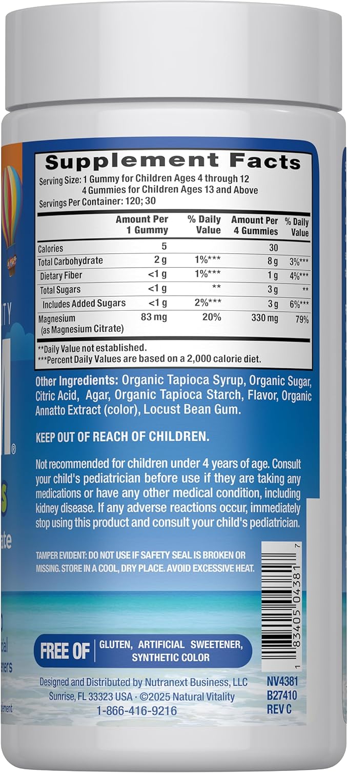 Natural Vitality Calm Magnesium Citrate Kids Supplement Stress Relief Gummies Supports a Healthy Response to Stress Gluten Free Vegan Sweet Citrus 120 Gummies