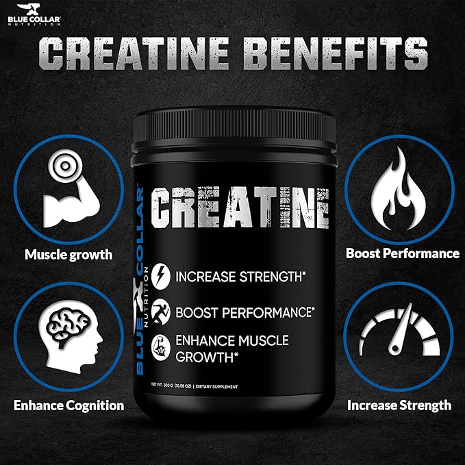 Blue Collar Nutrition Creatine Monohydrate – Easy Dissolves 300g Pre-Workout Unflavored Creatine Powder for Men Helps Boost Performance Increase Strength &amp Speed Up Muscle Recovery (60 Servings