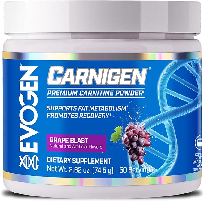 Evogen Carnigen - Premium Carnitine Powder | Supports Fat Metabolism &amp Promotes Recovery | Stimulant-Free L Carnitine Supplement Matrix with Acetyl L-Carnitine | Grape | 50 Servings