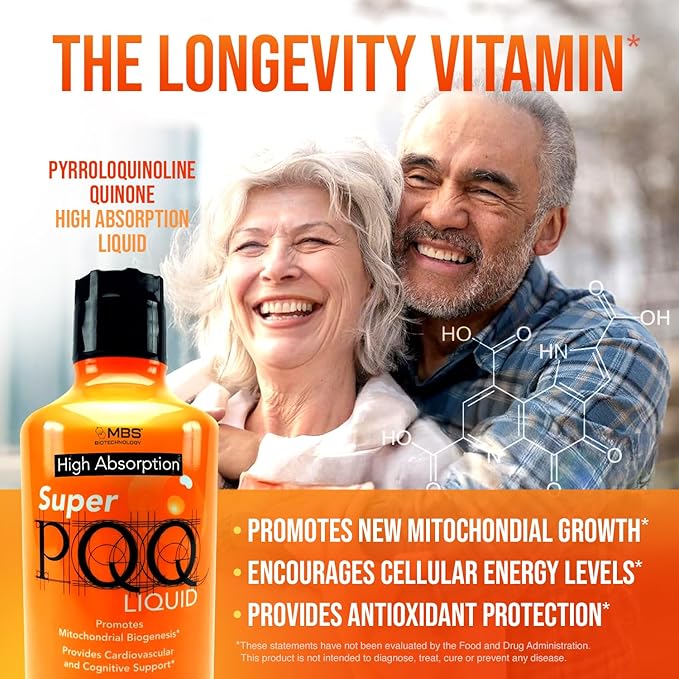 Super PQQ Liquid - Highly Absorbable Pyrroloquinoline Quinone 20 Milligram Best Liquid PQQ for Mitochondrial Biogenesis Supports Heart Health Cognitive Function and Mental Focus