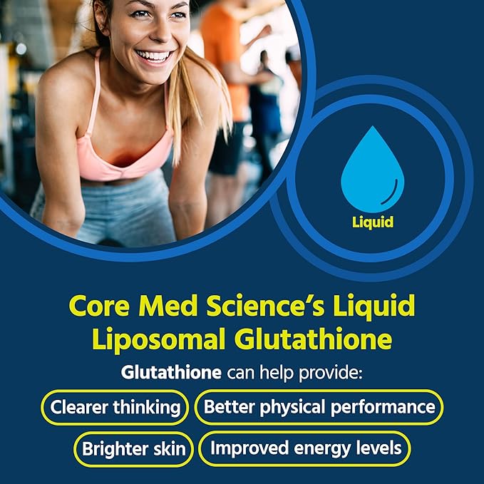Core Med Science Liposomal Glutathione Supplement - (500mg 4 Fl Oz) - High-Absorption Glutathione for Antioxidant &amp Liver Detox Support with Pure Reduced Setria - Daily Use for Immune Function